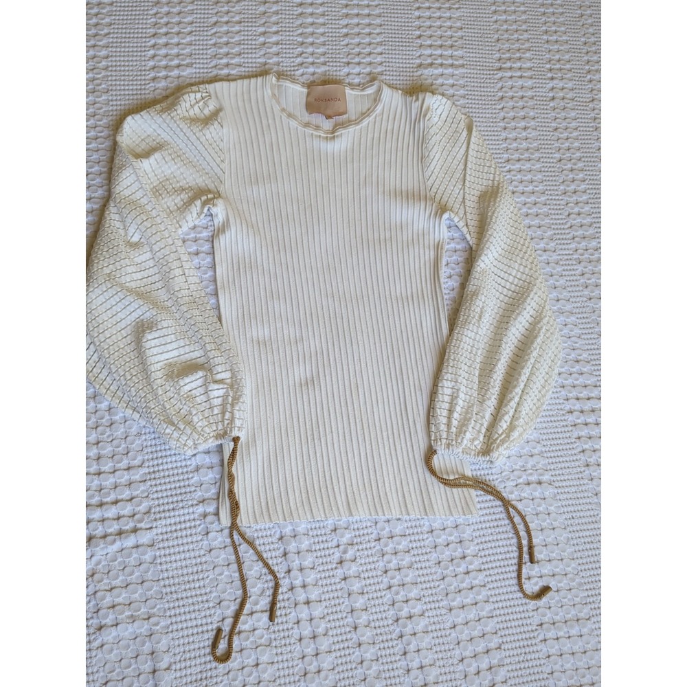 Roksanda Puff Long Sleeve Ribbed Top Size Large Ivory Size Large Stretch